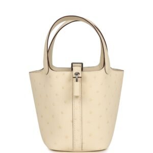 Hermes Micro Picotin Lock 14 Nata Ostrich Palladium Hardware