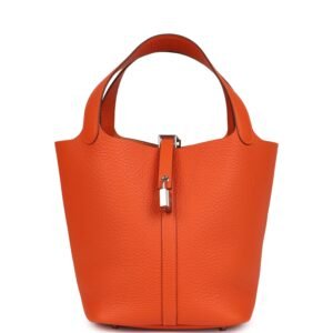 Hermes Picotin Lock 22 Tangerine Clemence Palladium Hardware