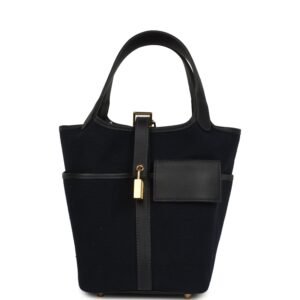 Hermes Picotin Cargo 18 Bleu Marine Swift and Toile Canvas Gold Hardware