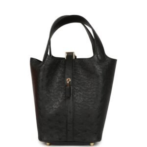Hermes Picotin Lock 18 Black Ostrich Gold Hardware