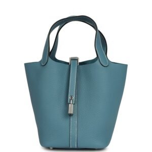 Hermes Picotin Lock 18 Blue Jean Clemence Palladium Hardware