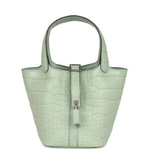 Hermes Micro Picotin Lock 14 Vert D'Eau Matte Alligator Palladium Hardware