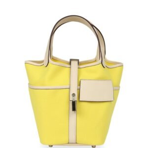 Hermes Picotin Cargo 18 Jaune Citron and Nata Swift and Toile Canvas Palladium Hardware