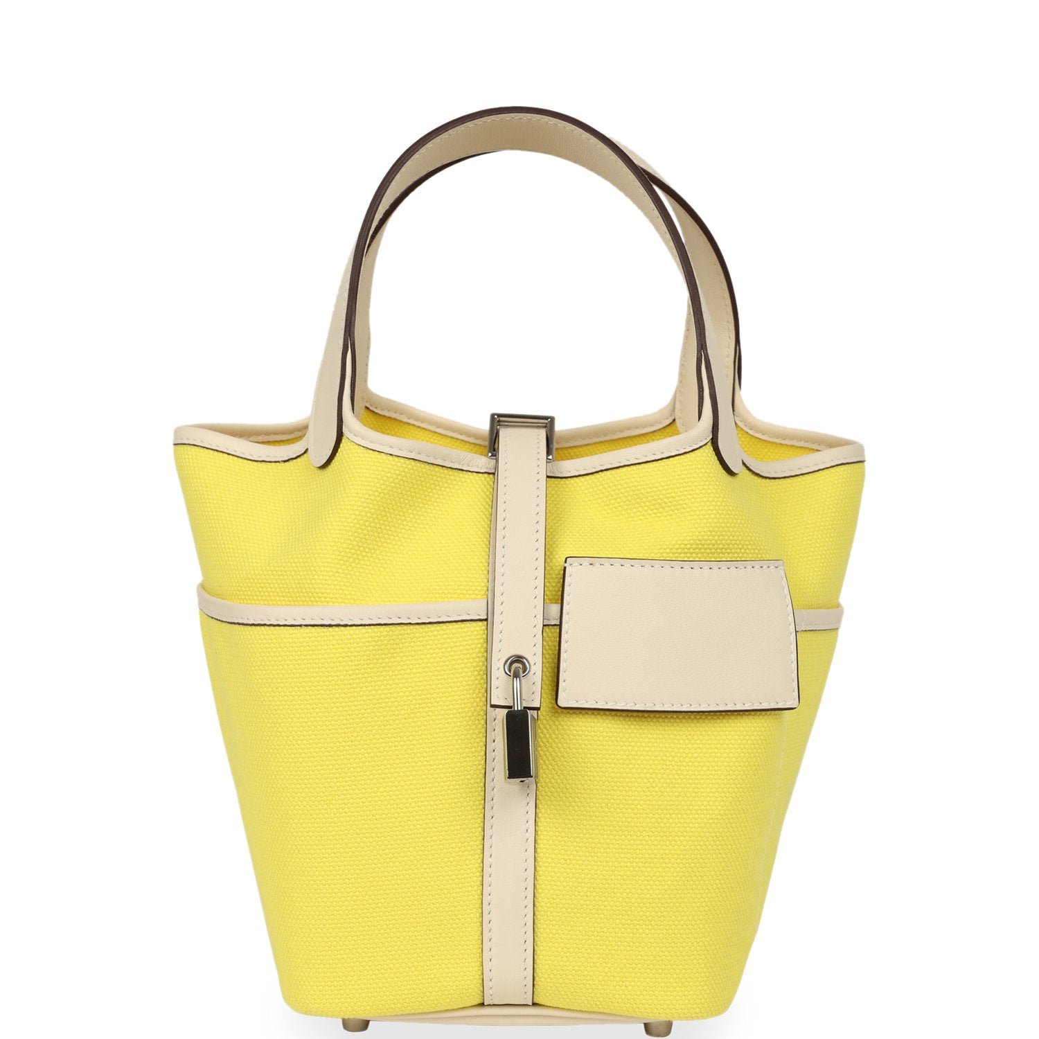 Hermes Picotin Cargo 18 Jaune Citron and Nata Swift and Toile Canvas Palladium Hardware